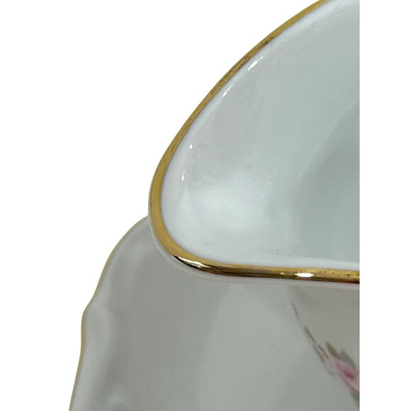 Lady Beatrice Gravy Boat Germany White Pink Roses Daisies Gold Trim Porcelain - Picture 14 of 16